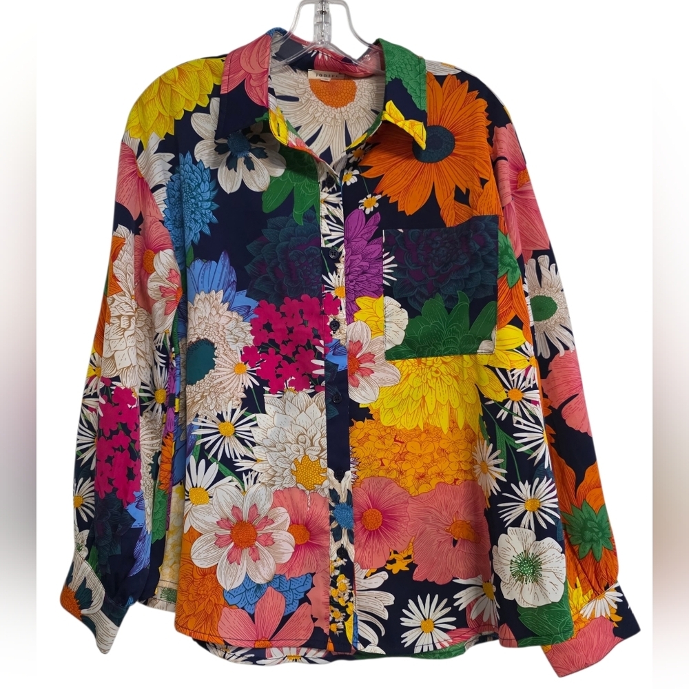 JODIFL Multicolor Floral Long Sleeve Button-Down Shirt Size Small